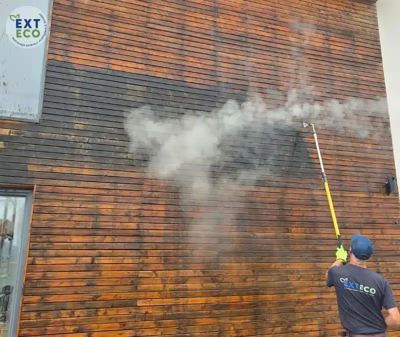 Nettoyage d'un bardage bois à la vapeur basse pression