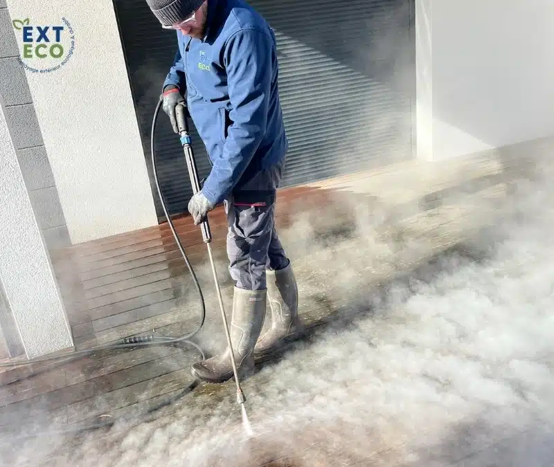 Nettoyage d'une terrasse en bois à la vapeur basse pression