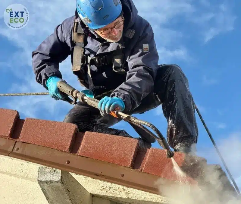 technicien EXTECO entrain de nettoyer les tuiles