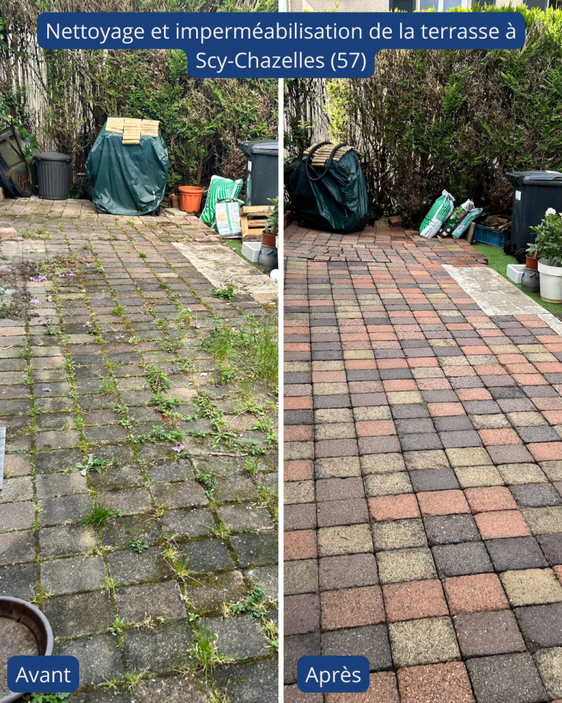 Nettoyage vapeur basse pression et imperméabilisation de la terrasse à Scy-Chazelles (57)