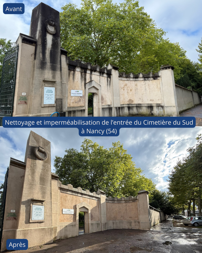 Nettoyage et imperméabilisation de l'entrée du Cimetière du Sud à Nancy (54)