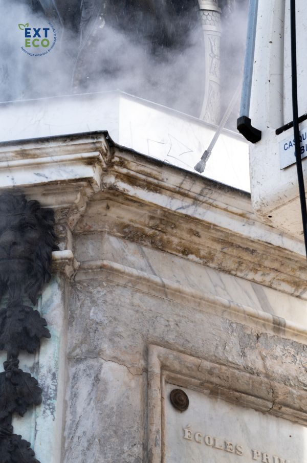 Zoom sur le nettoyage vapeur écologique réalisé sur la statue Stanislas à Nancy