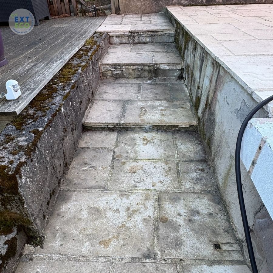 Photo escalier en dalles avant le nettoyage à la vapeur
